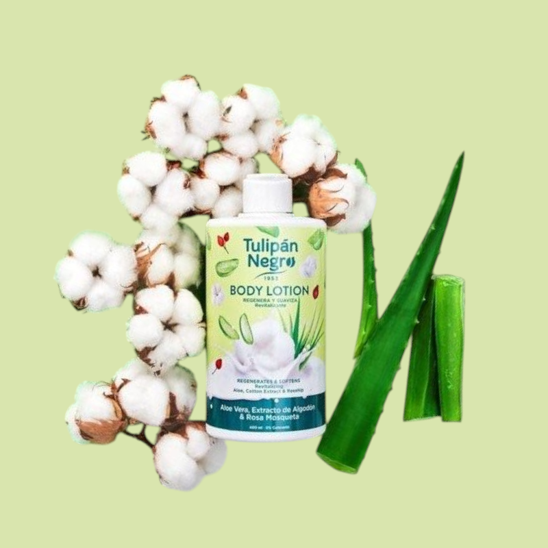 LOTION CRÈME POUR LE CORPS TULIPAN NEGRO COTON ET ALOE VERA 400ml 🇪🇦